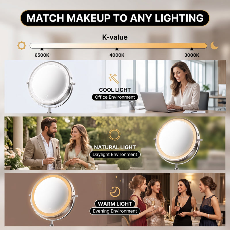 Rechargeable LED Lighted Double Sided Magnifying Makeup Mirror – Height Adjustable with Adjustable Brightness - 2