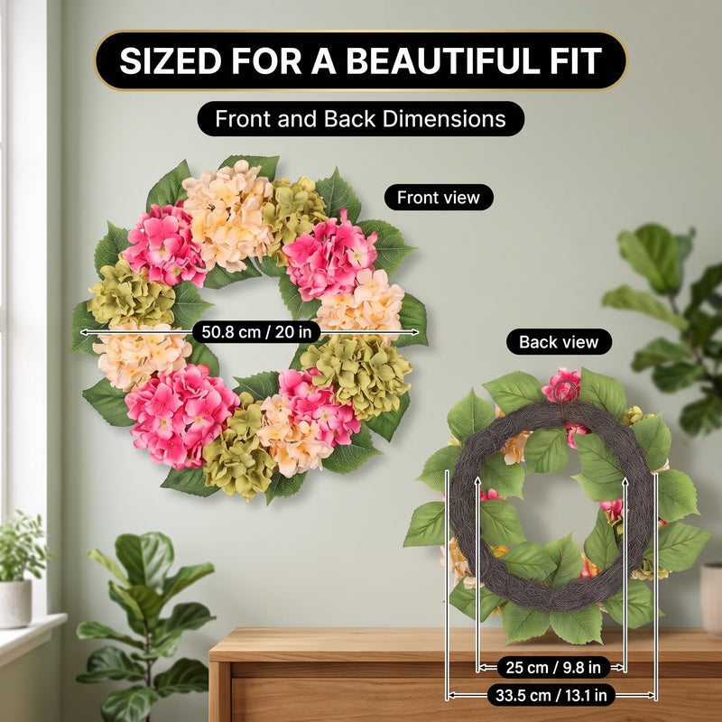 HYDRANGEA WREATH FOR FRONT DOOR – ARTIFICIAL FLORAL PORCH DÉCOR - 2