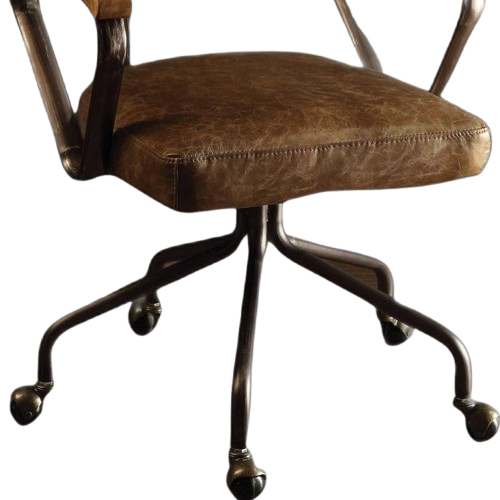 Brown and Black Swivel Faux Leather Rolling Office Chair