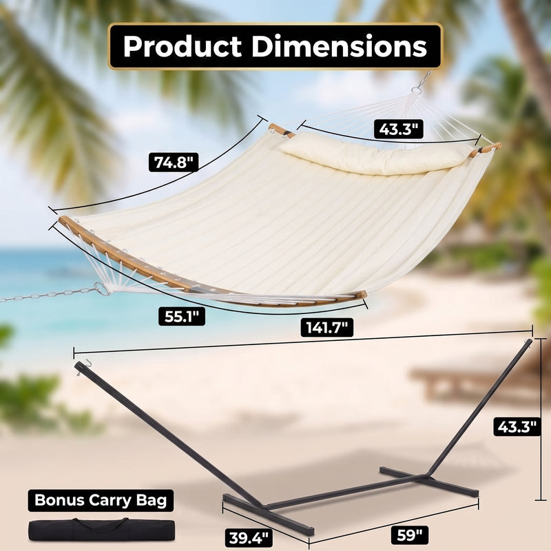 2-Person Outdoor & Indoor Hammock with Adjustable Height, Pillow & Stand – Portable, Sturdy, Colorful - 2