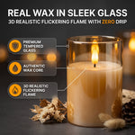 Flameless Candles with Remote & Timer – Glass Pillar Set of 3 - 2
