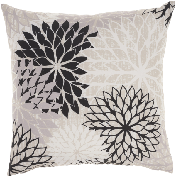 Premium 20" Black Gray and White Handmade Floral Indoor Outdoor Throw Pillow - Reversible Contemporary Design with Weather-Resistant Polyester