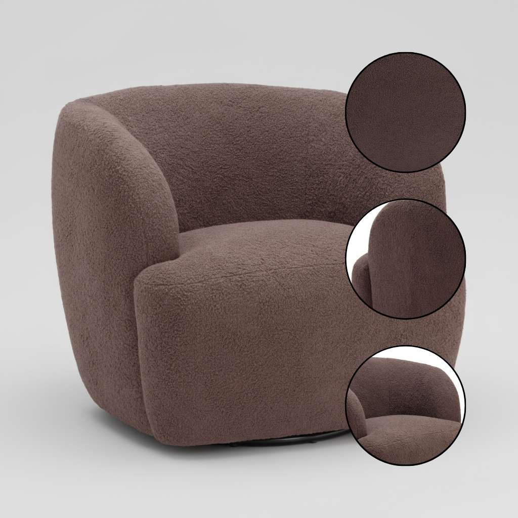 Govan Swivel Chair Brown – Luxury Boucle Style Accent Chair | 360-Degree Swivel Seating | Trufairs