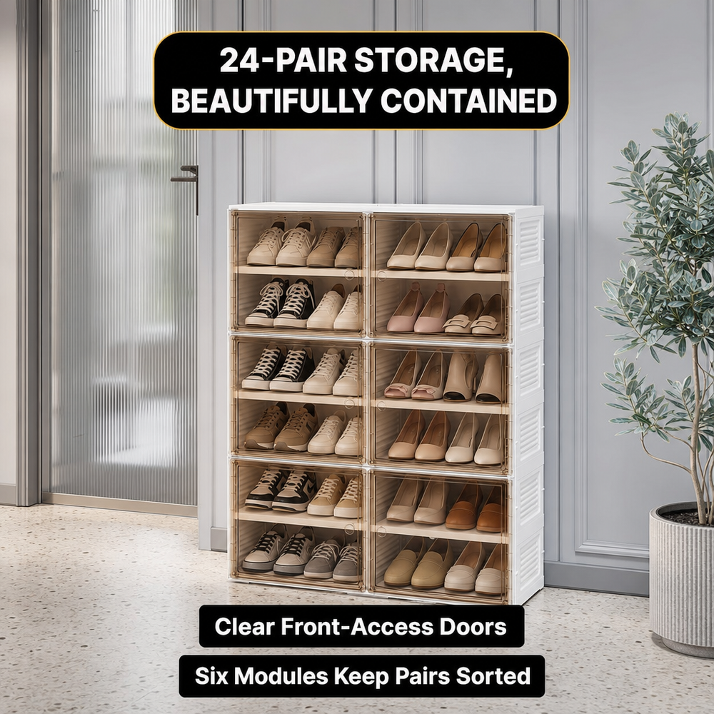 Foldable Shoe Cabinet with Doors – Slim Entryway Shoe Storage Organizer - 2