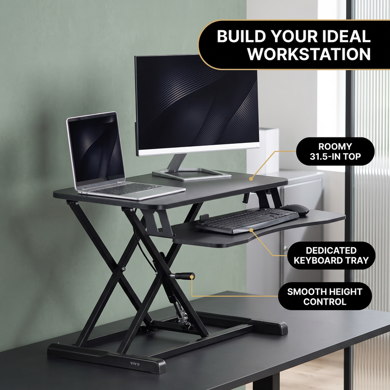 Standing Desk Converter, Height Adjustable Sit to Stand Desk Riser, Pneumatic & Electric Dual Monitor Laptop Workstation with Wide Keyboard Tray - 2