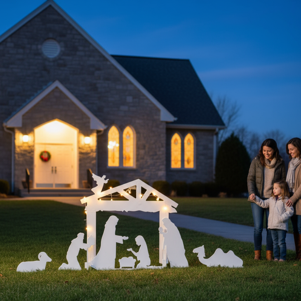 Outdoor Lighted Nativity Set, Holy Family Christmas Scene with 20 LED Lights, Holiday Yard Lawn Garden Decoration, White