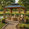 Premium 12' x 14' Hardtop Gazebo - Wood-Looking Aluminum Frame with Galvanized Steel Double Roof, Permanent Outdoor Metal Pavilion with Privacy Curtains & Netting for Patio, Deck & Lawn
