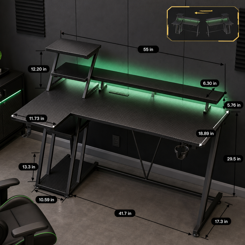 L-SHAPED GAMING DESK – LED LIGHTS & POWER OUTLETS - 2