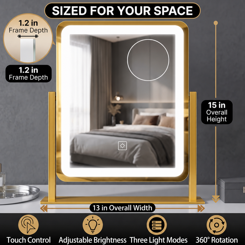 LED Vanity Mirror with Touch Dimming & Magnification - 2