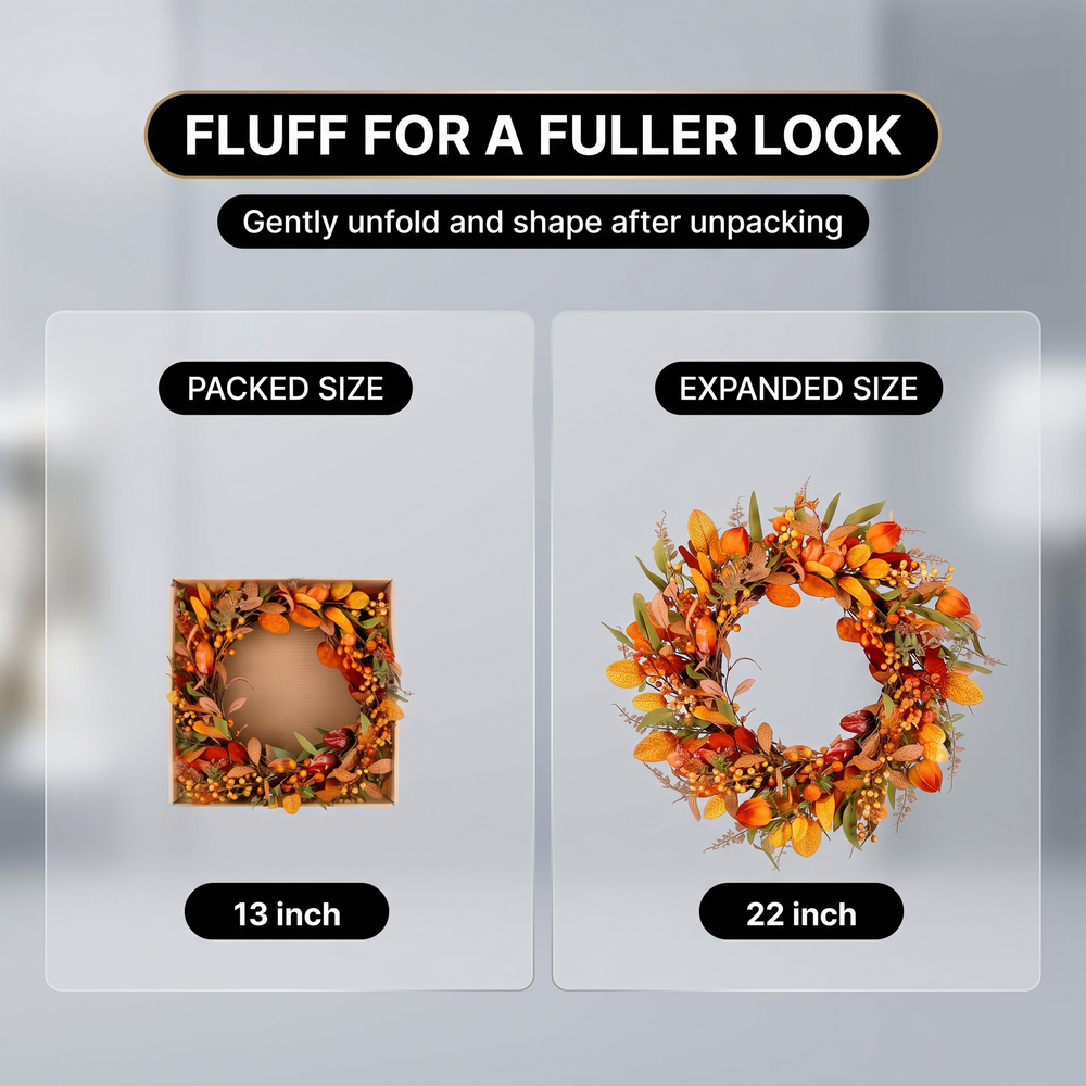 Fall Wreath for Front Door – Artificial Autumn Wreath with Pumpkins, Sunflowers & Peonies, 22 Inch, Farmhouse Harvest Décor for Porch, Wall & Thanksgiving - 2