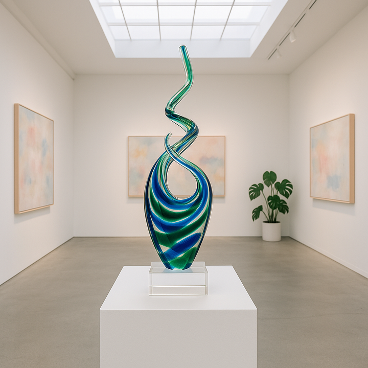 Premium 14" Clear Blue and Green Murano Glass Modern Abstract Tabletop Sculpture - Contemporary Artisan-Crafted Decorative Accent orary Artisan-Crafted Decorative Accent