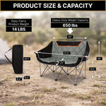Oversized Padded 2-Person Folding Camping Loveseat Chair – Heavy Duty Outdoor Seating - 2