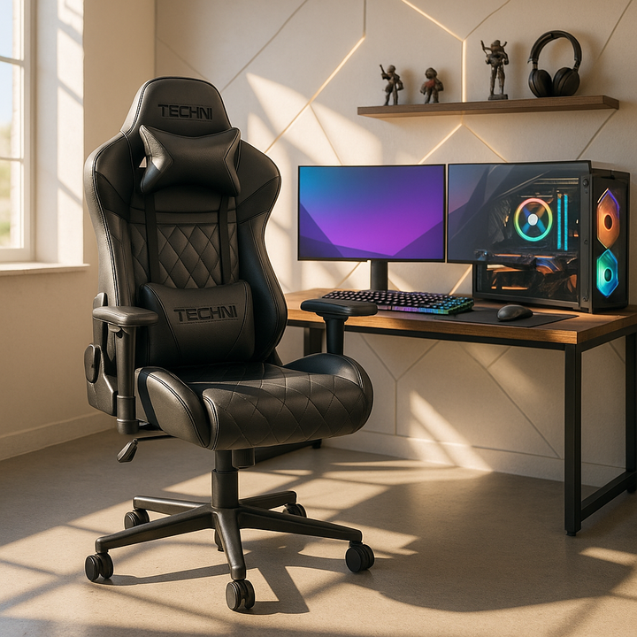 Techni Sport XL Ergonomic Gaming Chair – Heavy-Duty Memory Foam GamerXL Series in Gray with Adjustable 2D Arms & Lumbar Support