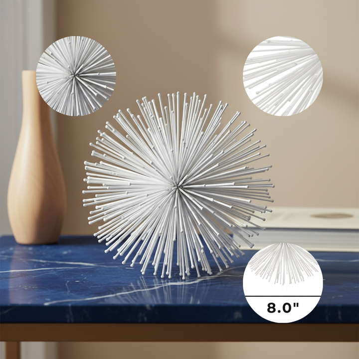 8" Silver Metal Spiky Sphere Tabletop Sculpture
