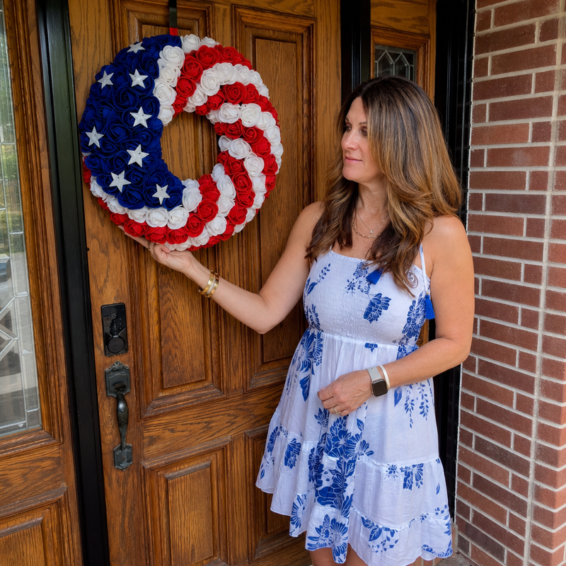 4TH OF JULY WREATH FOR FRONT DOOR – RED, WHITE & BLUE PATRIOTIC DÉCOR - 2