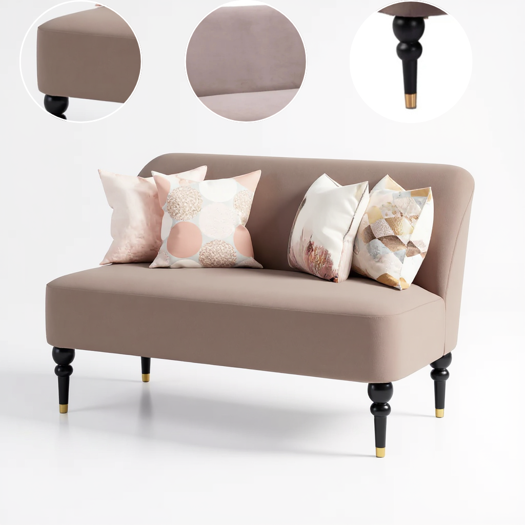 Bintulu Loveseat – Taupe Velvet with Rubberwood Legs | Modern Two-Seater Sofa | Trufairs