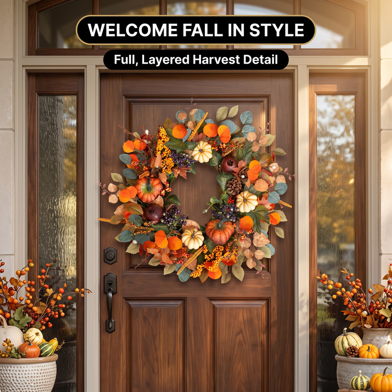 PUMPKIN WREATH FOR FRONT DOOR – FALL FARMHOUSE DÉCOR - 2