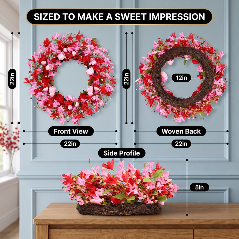 VALENTINE WREATHS FOR FRONT DOOR – HEART & BERRY FLORAL WREATH FOR VALENTINE’S DAY DÉCOR - 2
