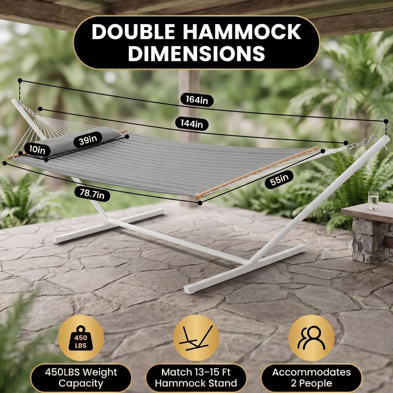 2-Person Quilted Outdoor Hammock 12FT – Double Layer with Pillow & Storage - 2