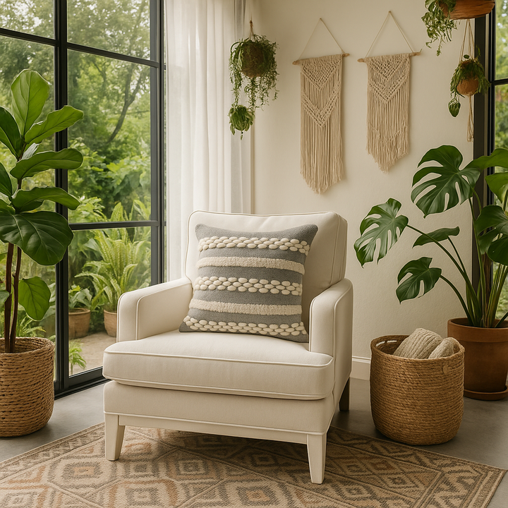 Premium 20" Gray and White Geometric Indoor Outdoor Throw Pillow with Textured Design