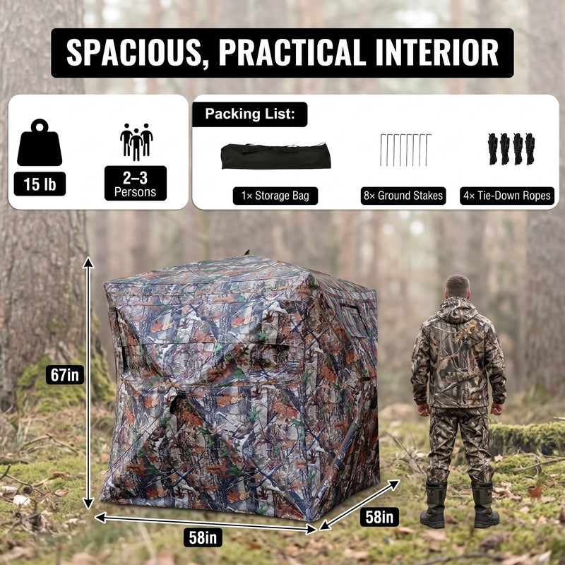 SucceBuy Hunting Blind, 270° & 360° See Through Ground Blind, 2-3 Person / 3-4 Person Pop Up Deer Blind for Hunting with Carrying Bag, Portable Tent - 2
