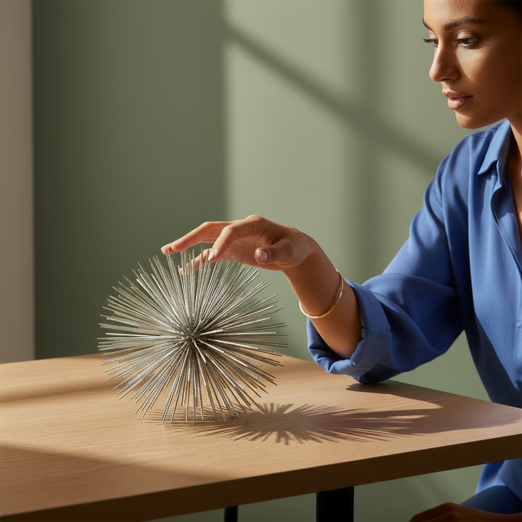 8" Silver Metal Spiky Sphere Tabletop Sculpture