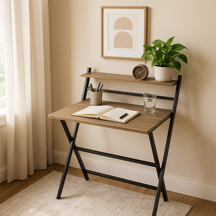 FoldMate 27.6" Walnut Folding Desk with Monitor Shelf