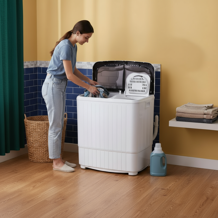 14.3 Lb Washing Machine, Double Drum With Drain Pump, Plastic, Semi-Automatic