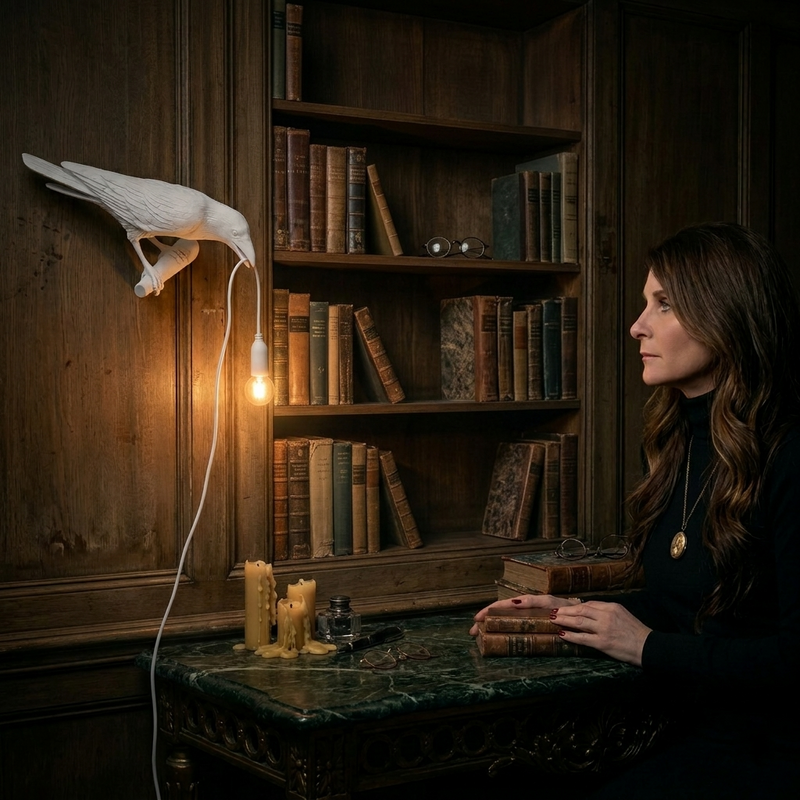 Gothic Raven Lamp – Dark Academia Table Light