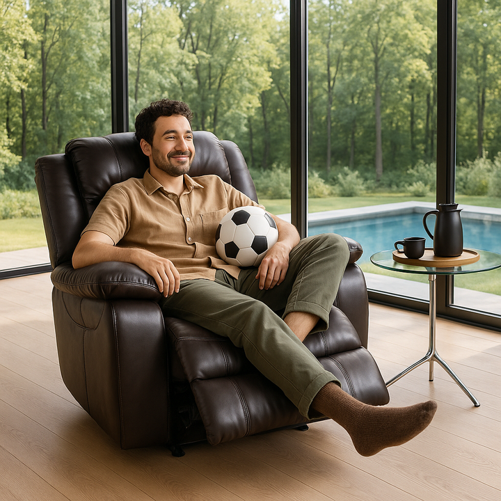 Brown Leather Manual Reclining Chair - Premium Comfort for TV Watching & Relaxation