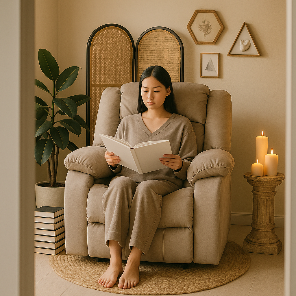 Premium Beige Fabric Recliner Chair - Modern 40"" Manual Reclining Furniture with Solid Wood Frame Construction