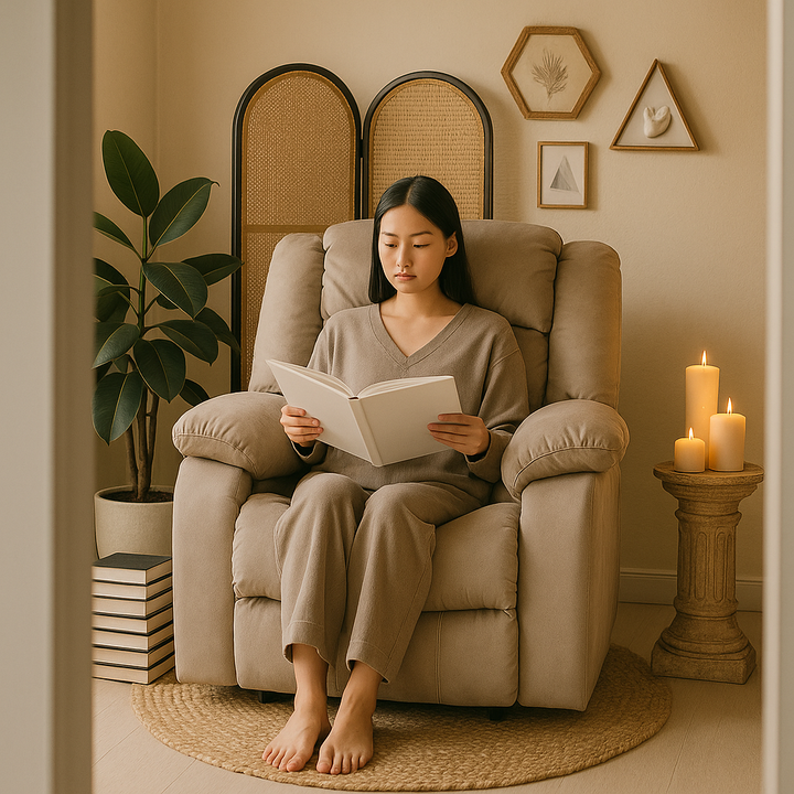 Premium Beige Fabric Recliner Chair - Modern 40"" Manual Reclining Furniture with Solid Wood Frame Construction