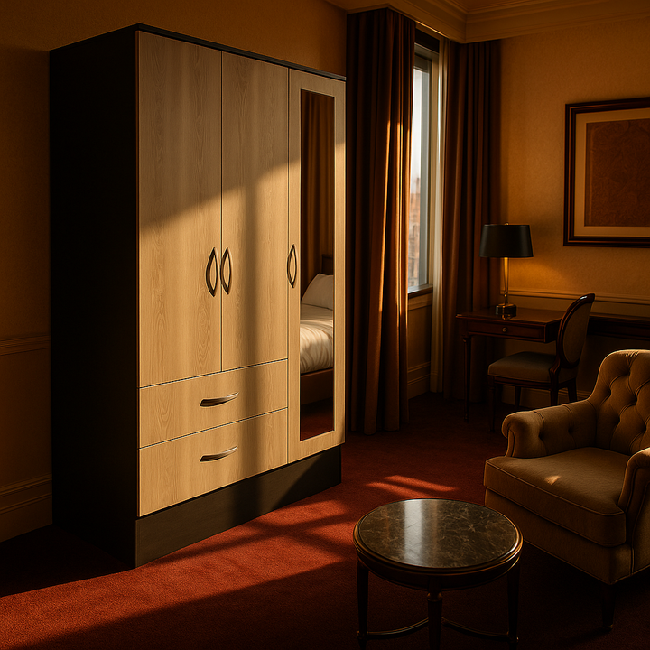 modern Black Rock Mirrored Armoire - Elegant 2-Drawer Wardrobe with Full-Length Mirror & Dual Storage