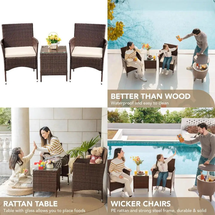 3-Piece Outdoor PE Rattan