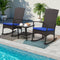 NEW-Outdoor PE Wicker Rocking Chair 3-Piece Patio Rattan Bistro Set 2 Rocker Armchair and Glass Coffee Side Table
