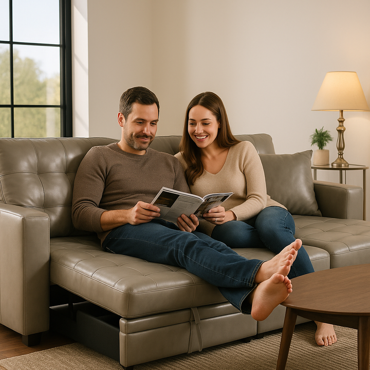 Premium Light Gray Faux Leather Sectional Sofa Bed - Modern L-Shaped Couch with Reversible Storage Chaise