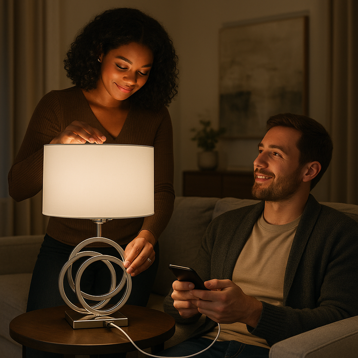 Chrome Circles Table Lamp  1 Light  USB Charger