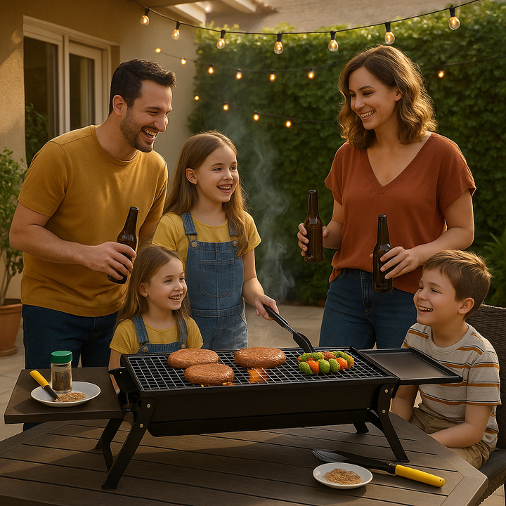Premium Foldable Charcoal BBQ Grill with Integrated Side Shelf and Tool-Free Setup
