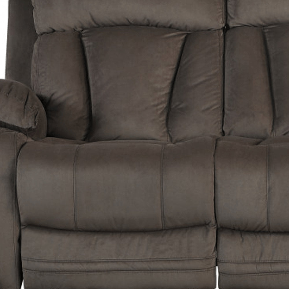 Premium Brown Microsuede Manual Recliner Sofa with Steel Base - Contemporary 3-Seat Glider Reclining Sofa for Modern Living Room