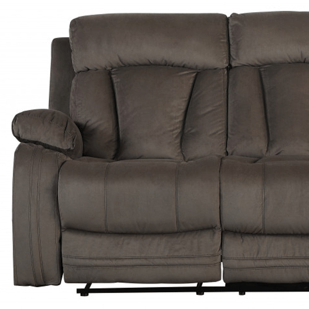 Premium Brown Microsuede Manual Recliner Sofa with Steel Base - Contemporary 3-Seat Glider Reclining Sofa for Modern Living Room