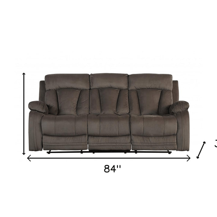 Premium Brown Microsuede Manual Recliner Sofa with Steel Base - Contemporary 3-Seat Glider Reclining Sofa for Modern Living Room