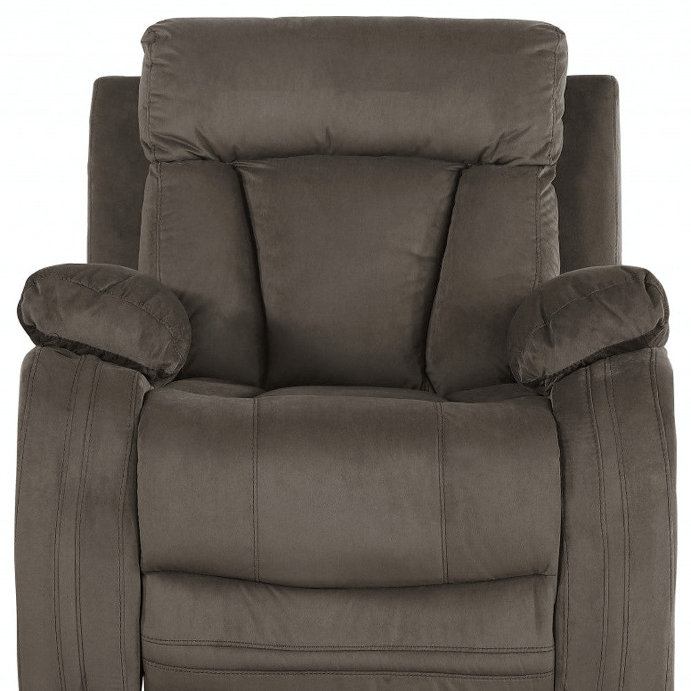Premium Brown Microsuede Manual Recliner Chair with Steel Base - Contemporary Single-Seat Glider Reclining Chair for Modern Living Room