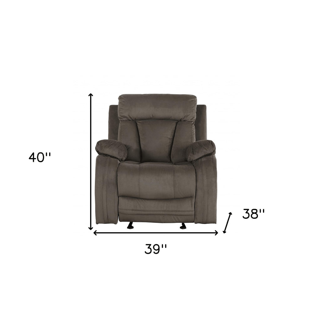 Premium Brown Microsuede Manual Recliner Chair with Steel Base - Contemporary Single-Seat Glider Reclining Chair for Modern Living Room