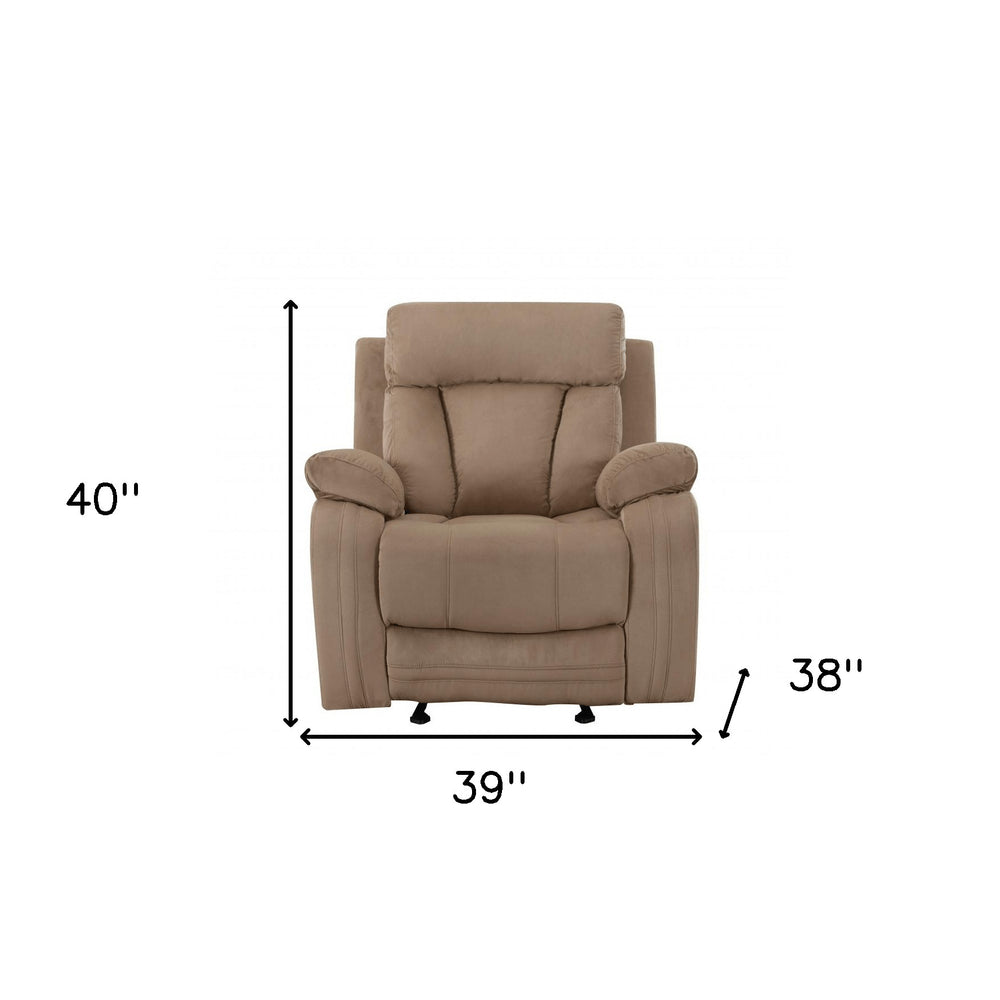 Premium Beige Microsuede Manual Recliner Chair with Steel Base - Contemporary Single-Seat Glider Reclining Chair for Modern Living Room
