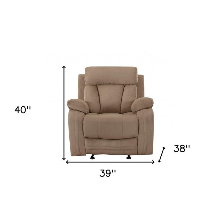 Premium Beige Microsuede Manual Recliner Chair with Steel Base - Contemporary Single-Seat Glider Reclining Chair for Modern Living Room