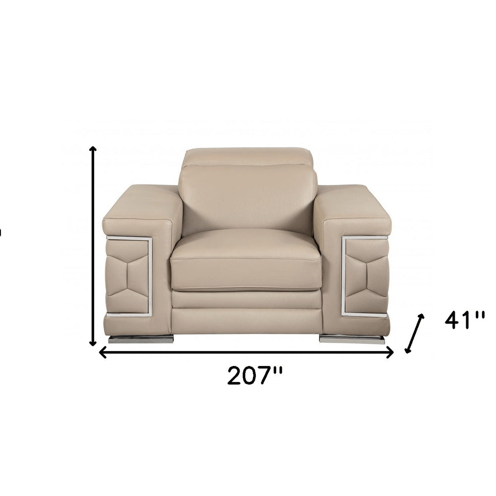 Luxury Beige Italian Leather Living Room Set - 3-Piece Coil Spring Sofa with Wood Frame