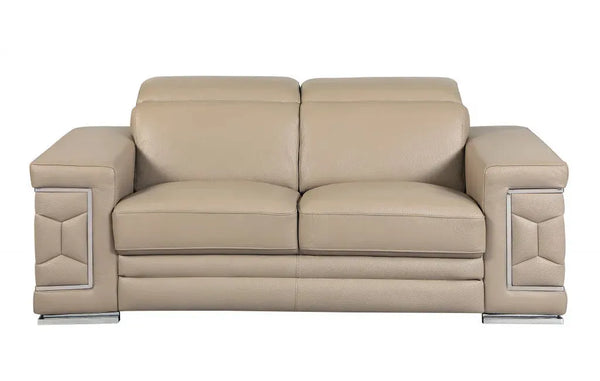 Three Piece Indoor Beige Italian Leather Six Person Seating Set