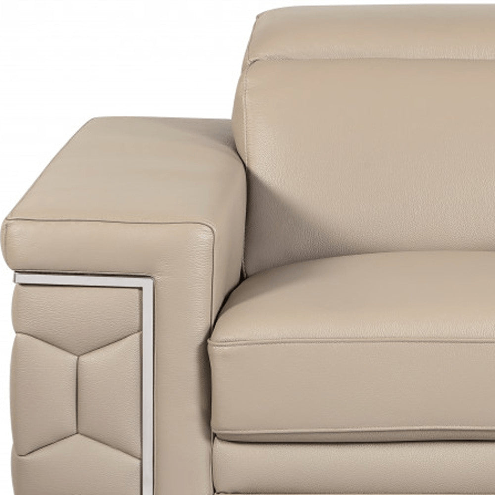 Luxury Beige Italian Leather Living Room Set - 3-Piece Coil Spring Sofa with Wood Frame