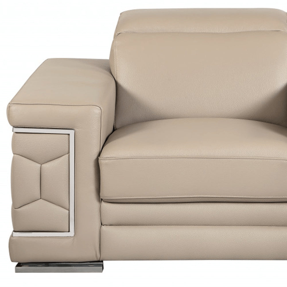 Luxury Beige Italian Leather Living Room Set - 3-Piece Coil Spring Sofa with Wood Frame