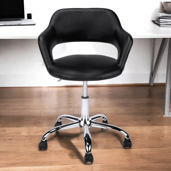 Black and Silver Adjustable Swivel Faux Leather Rolling Office Chair